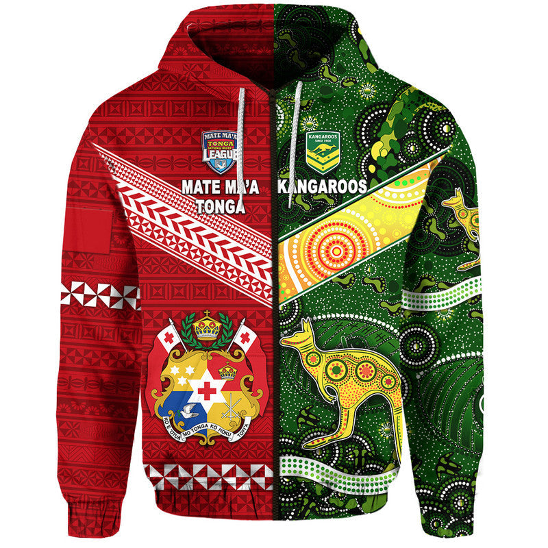 Custom Mate Maa Tonga Ngatu And Australia Kangaroos Aboriginal Hoodie Rugby Together LT8