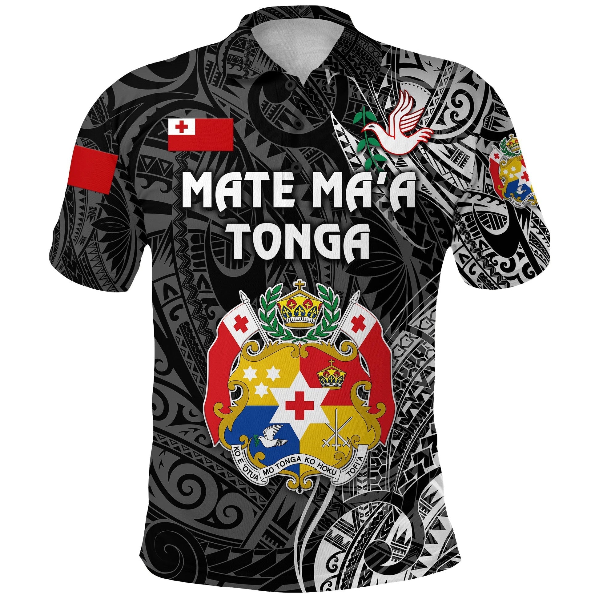 Tonga Polo Shirt Coat Of Arms Simple Vibes Black LT8
