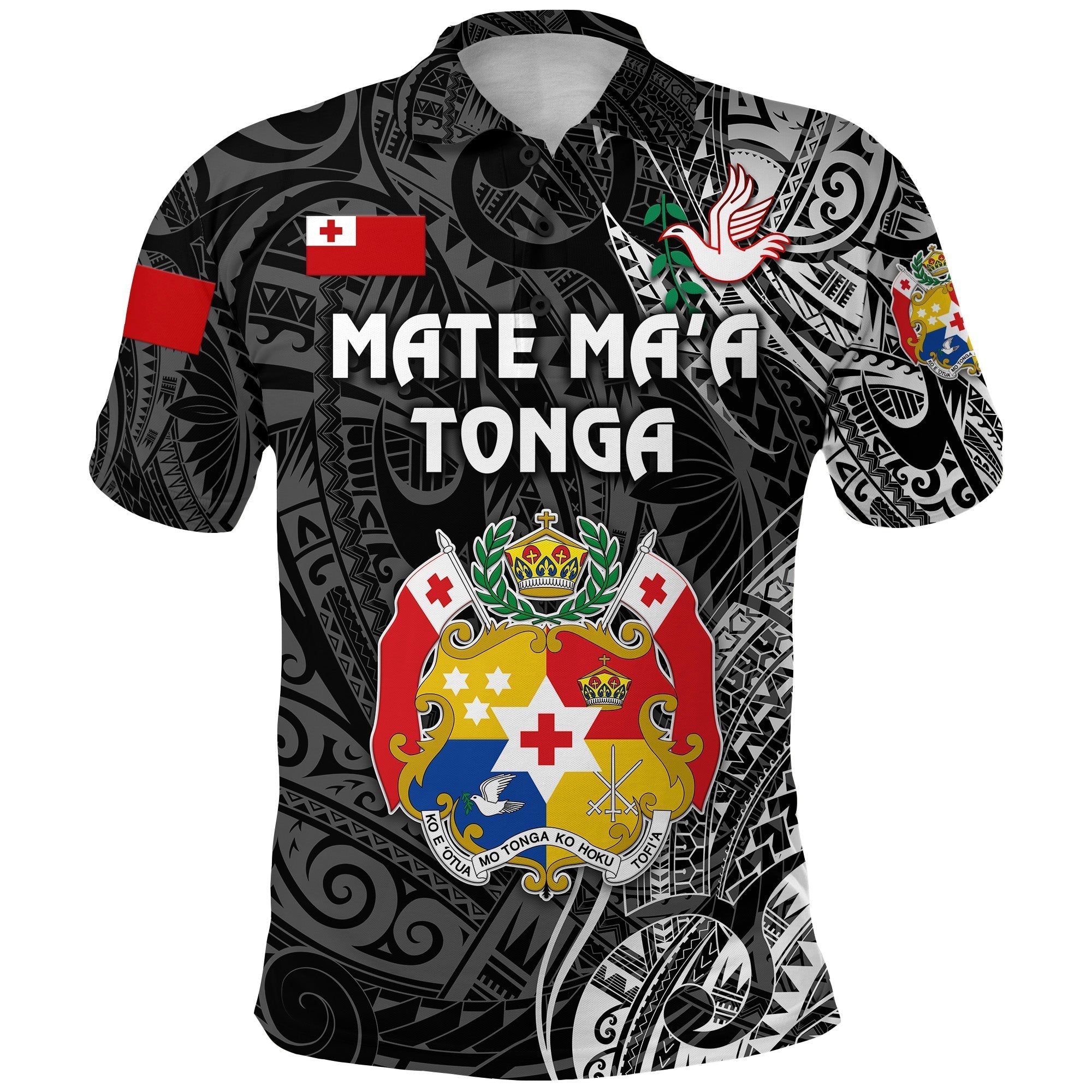 Tonga Polo Shirt Coat Of Arms Simple Vibes Black LT8