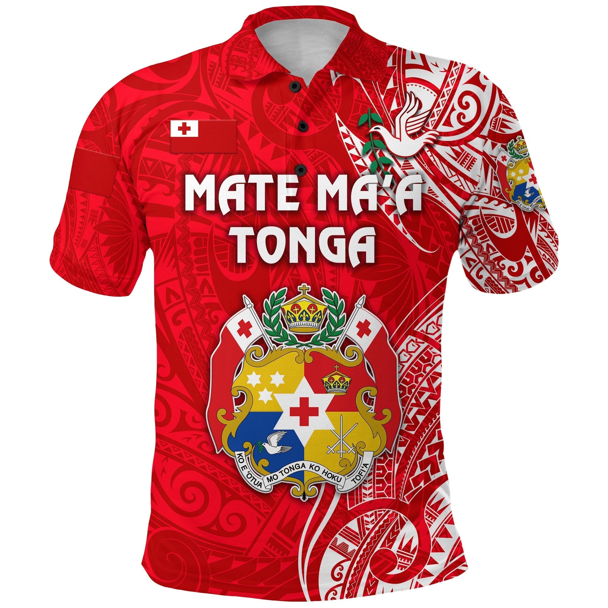 Tonga Polo Shirt Coat Of Arms Simple Vibes Bright Red LT8