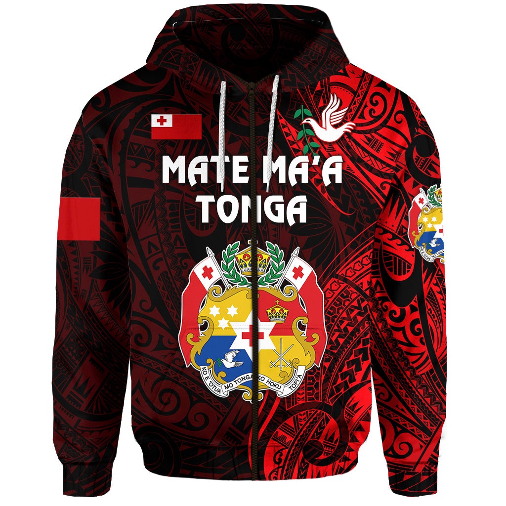 Tonga Zip Hoodie Coat Of Arms Simple Vibes Red LT8