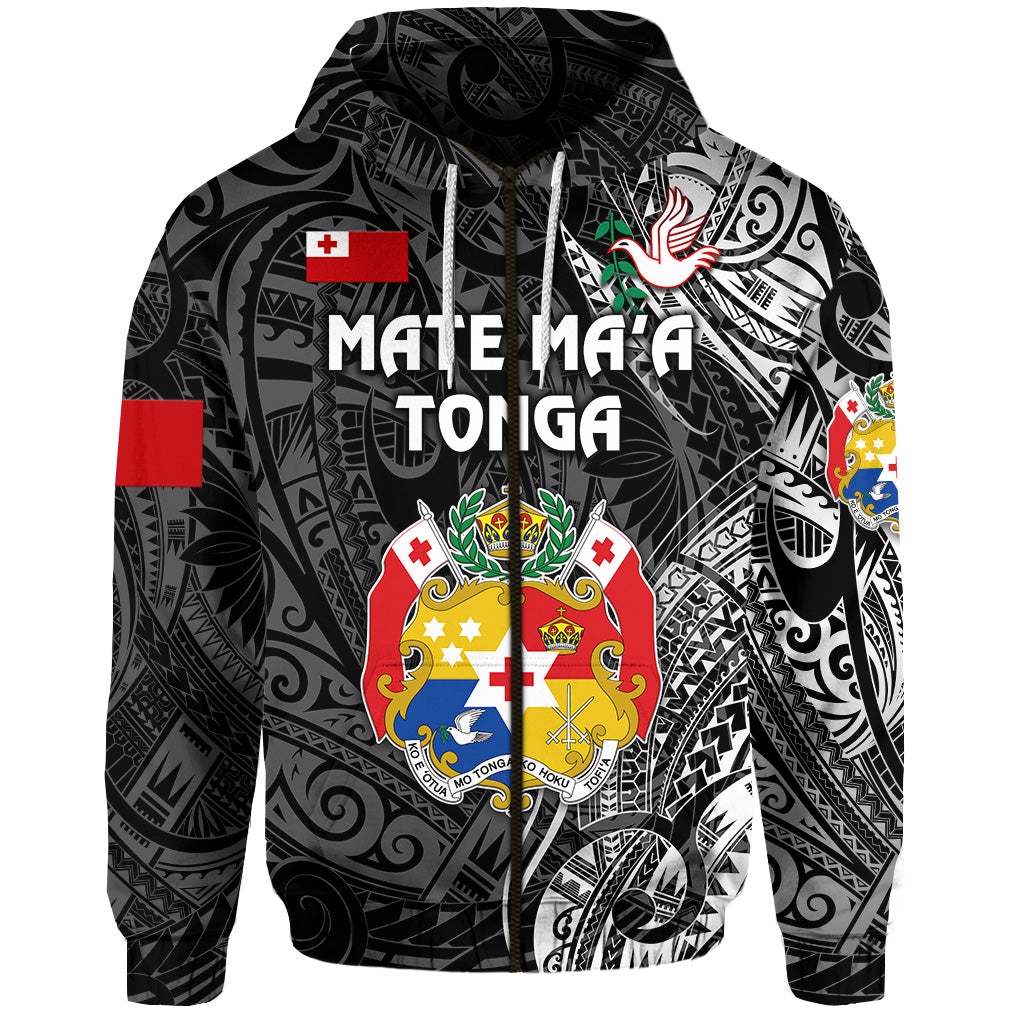 Tonga Zip Hoodie Coat Of Arms Simple Vibes Black LT8