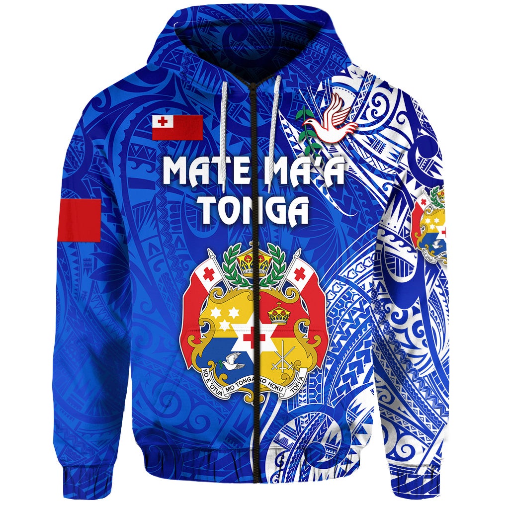 Tonga Zip Hoodie Coat Of Arms Simple Vibes Blue LT8