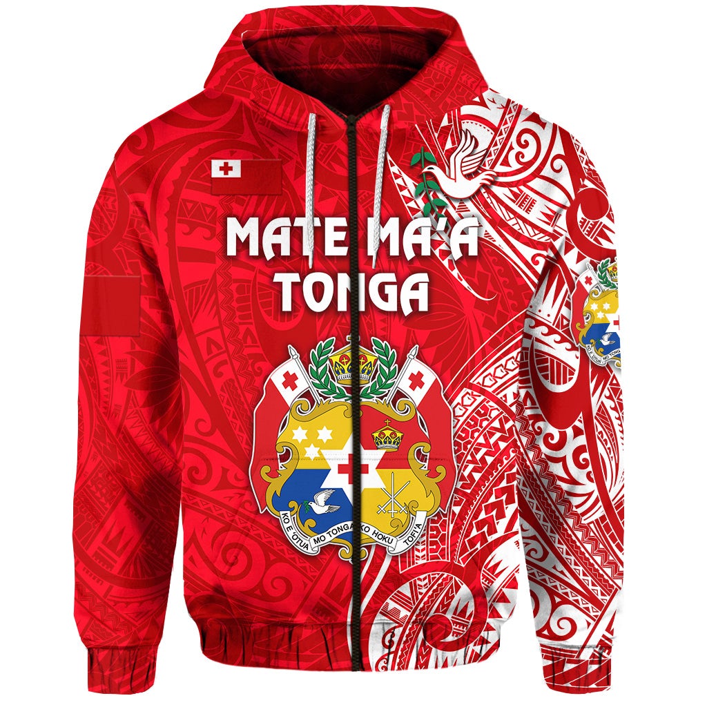 Tonga Zip Hoodie Coat Of Arms Simple Vibes Bright Red LT8
