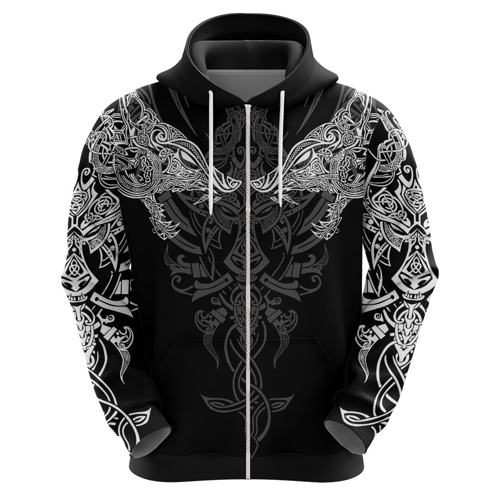 Viking Clothing Geki and Freki Viking Wolf Over Printed Hoodie RLT12