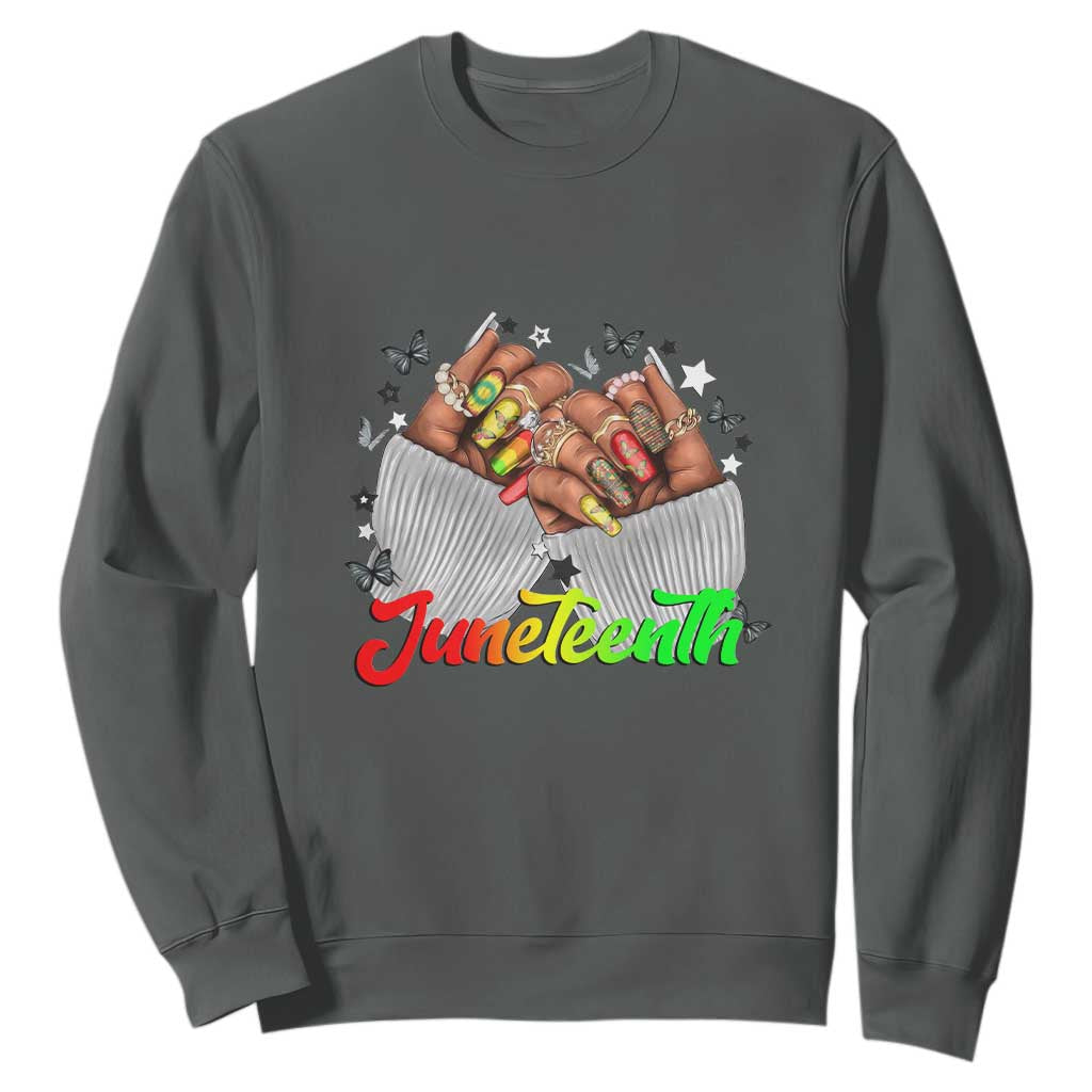 Juneteenth Celebration Sweatshirt Since 1865 Women Nails Butterflies TS01