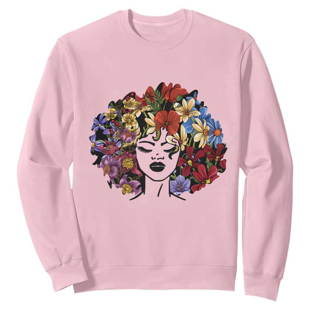 Black History Sweatshirt For Women Afro Flower Hair Juneteenth TS01