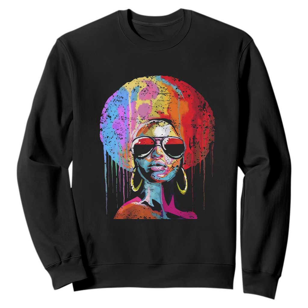 Afro Woman Sweatshirt Black Queen Melanin Dripping Juneteenth TS01