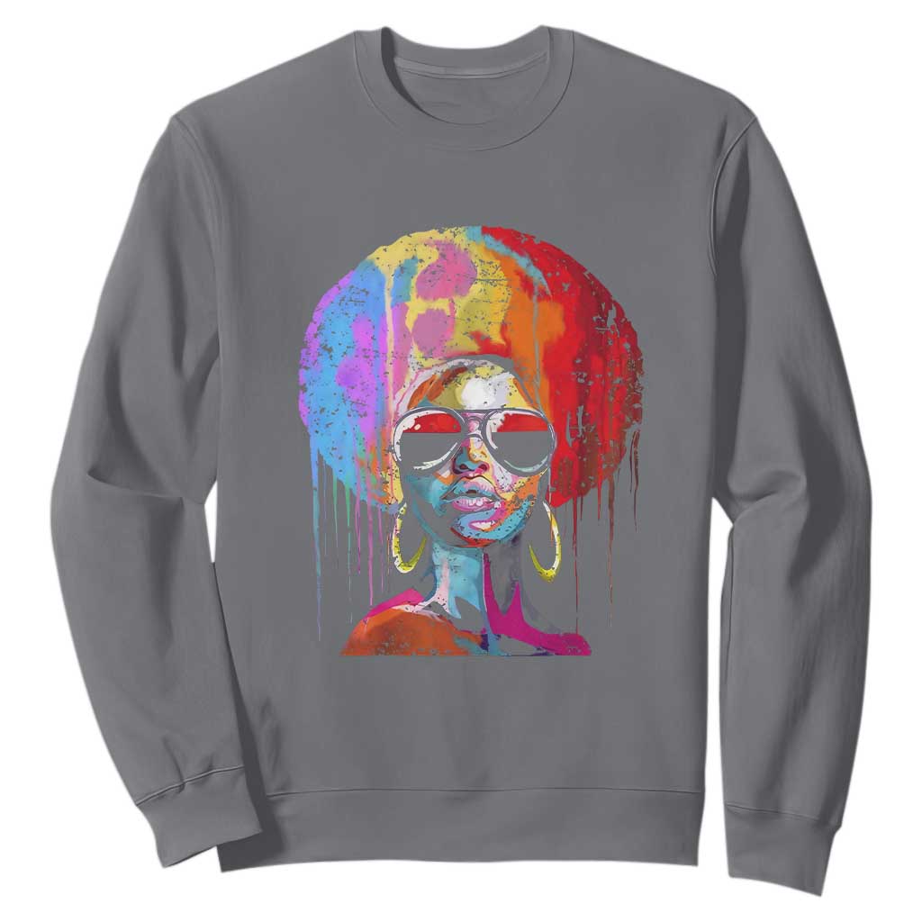 Afro Woman Sweatshirt Black Queen Melanin Dripping Juneteenth TS01