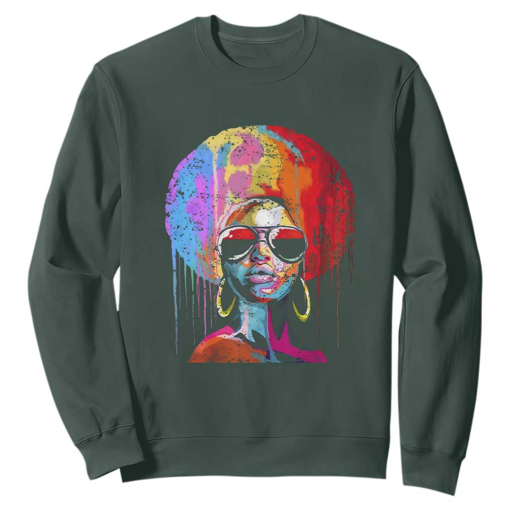 Afro Woman Sweatshirt Black Queen Melanin Dripping Juneteenth TS01