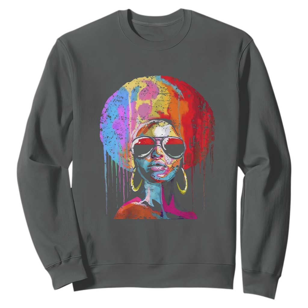 Afro Woman Sweatshirt Black Queen Melanin Dripping Juneteenth TS01