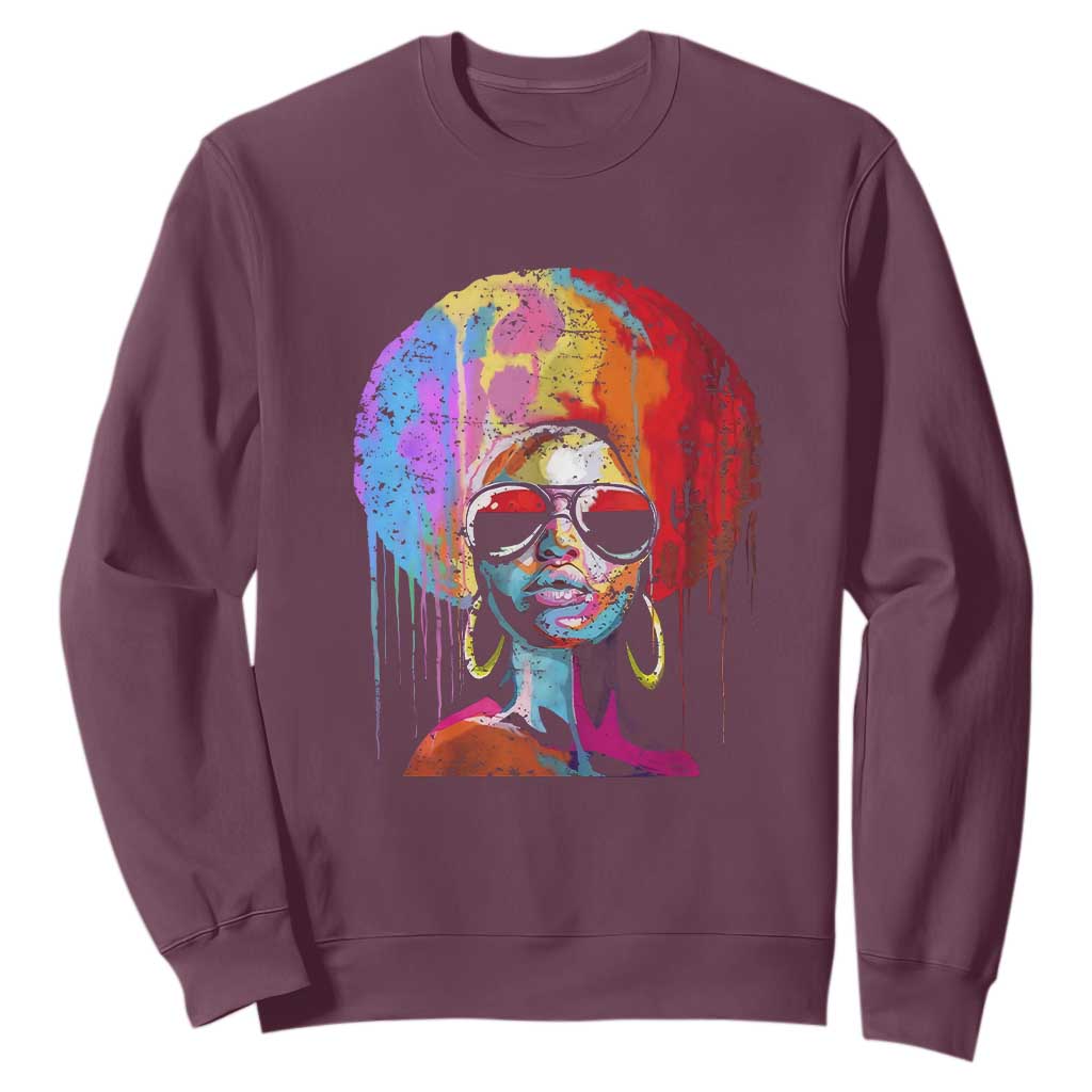 Afro Woman Sweatshirt Black Queen Melanin Dripping Juneteenth TS01