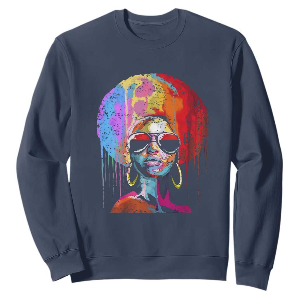 Afro Woman Sweatshirt Black Queen Melanin Dripping Juneteenth TS01