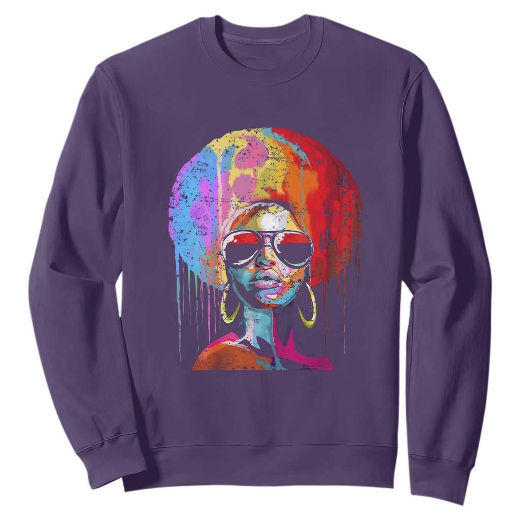 Afro Woman Sweatshirt Black Queen Melanin Dripping Juneteenth TS01