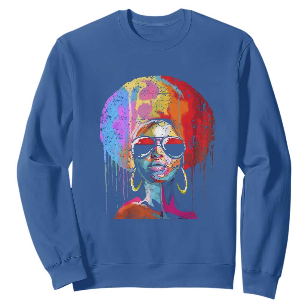 Afro Woman Sweatshirt Black Queen Melanin Dripping Juneteenth TS01