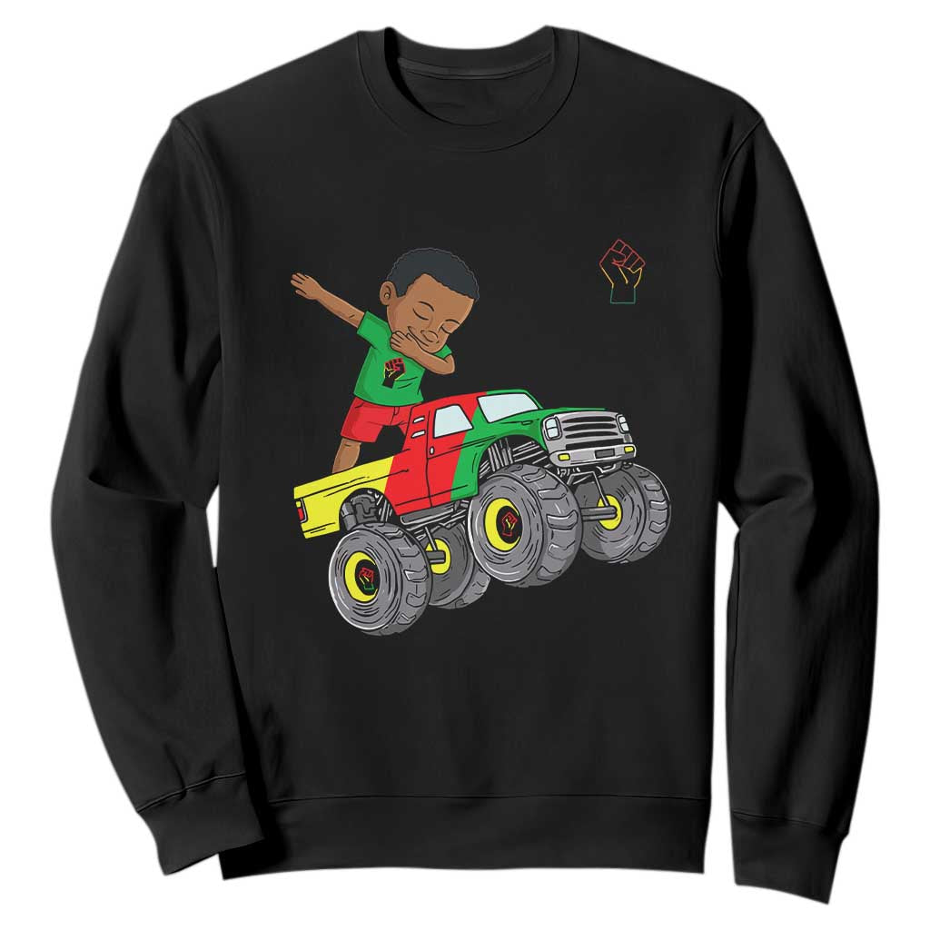 Funny Black History Sweatshirt African Kids Dabbing Black King In Monster Truck TS01