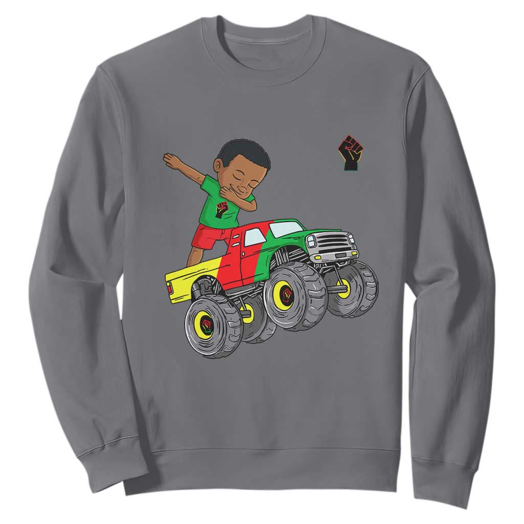 Funny Black History Sweatshirt African Kids Dabbing Black King In Monster Truck TS01