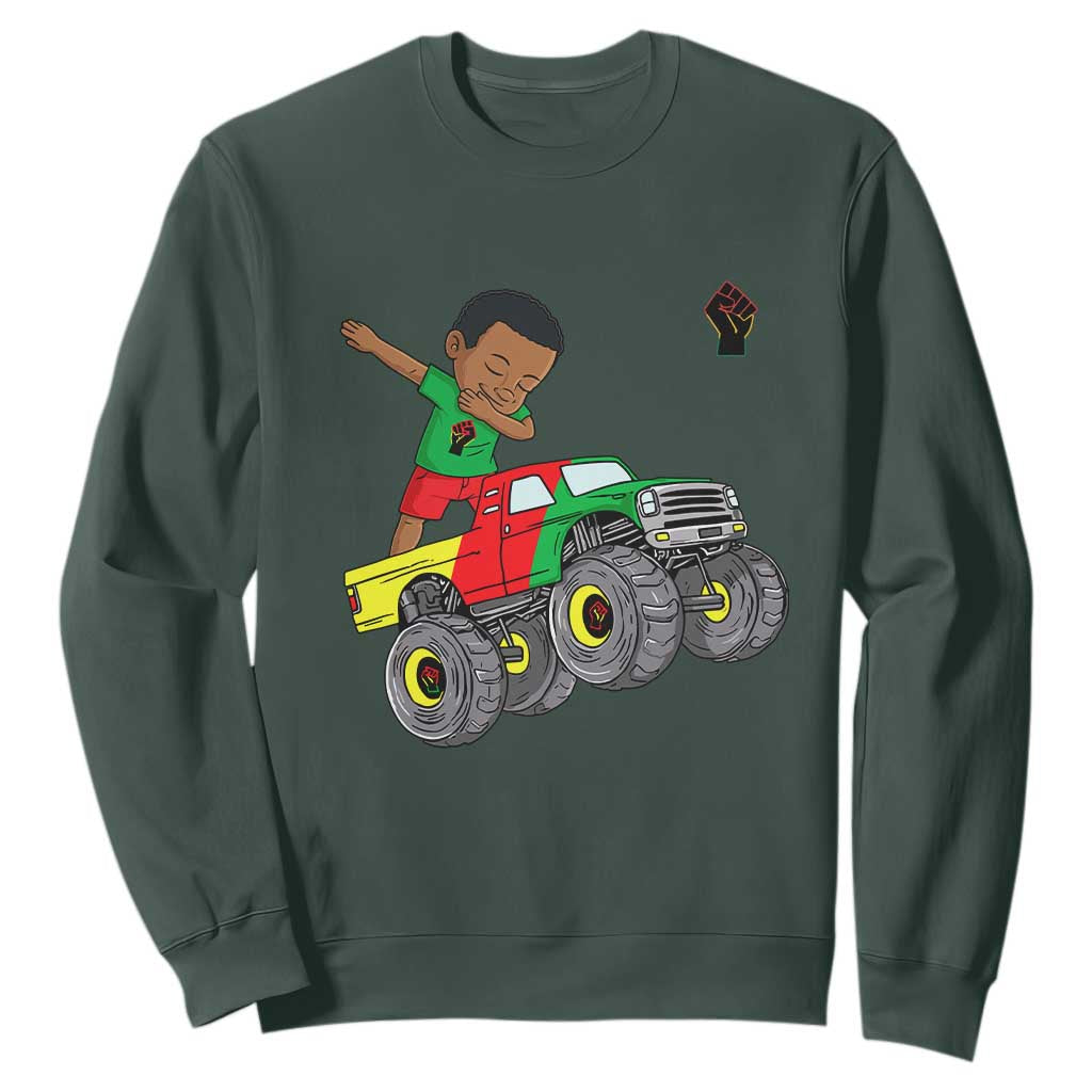 Funny Black History Sweatshirt African Kids Dabbing Black King In Monster Truck TS01