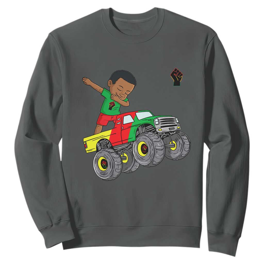 Funny Black History Sweatshirt African Kids Dabbing Black King In Monster Truck TS01