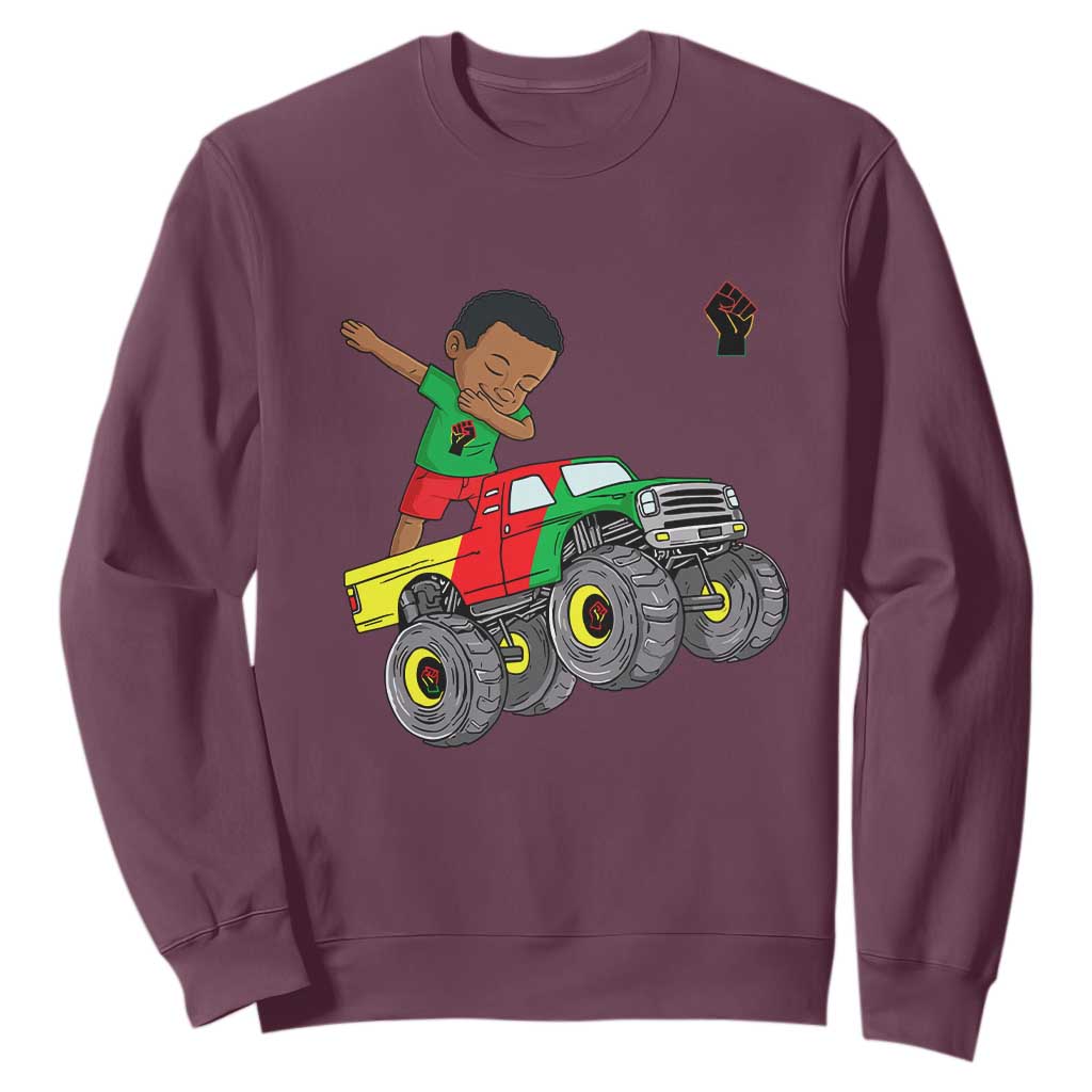 Funny Black History Sweatshirt African Kids Dabbing Black King In Monster Truck TS01