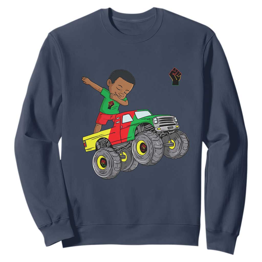 Funny Black History Sweatshirt African Kids Dabbing Black King In Monster Truck TS01