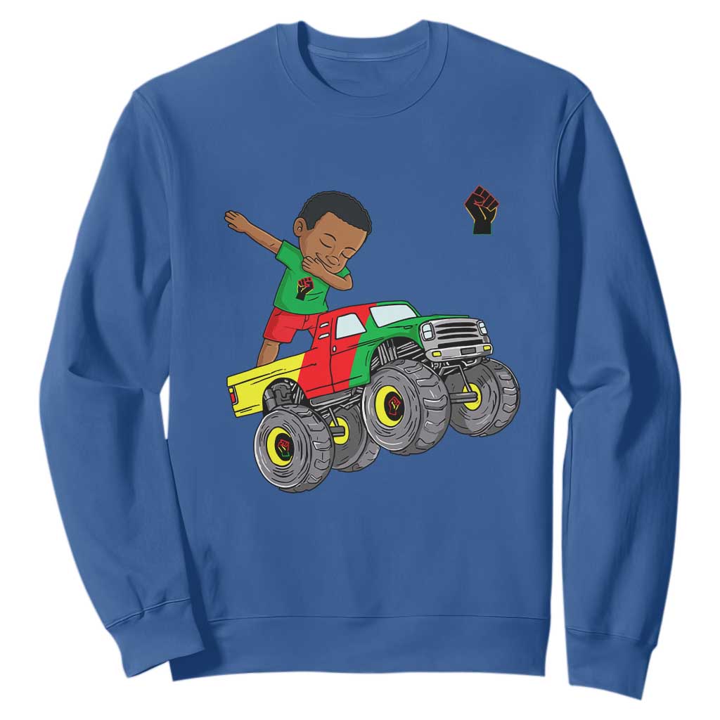 Funny Black History Sweatshirt African Kids Dabbing Black King In Monster Truck TS01