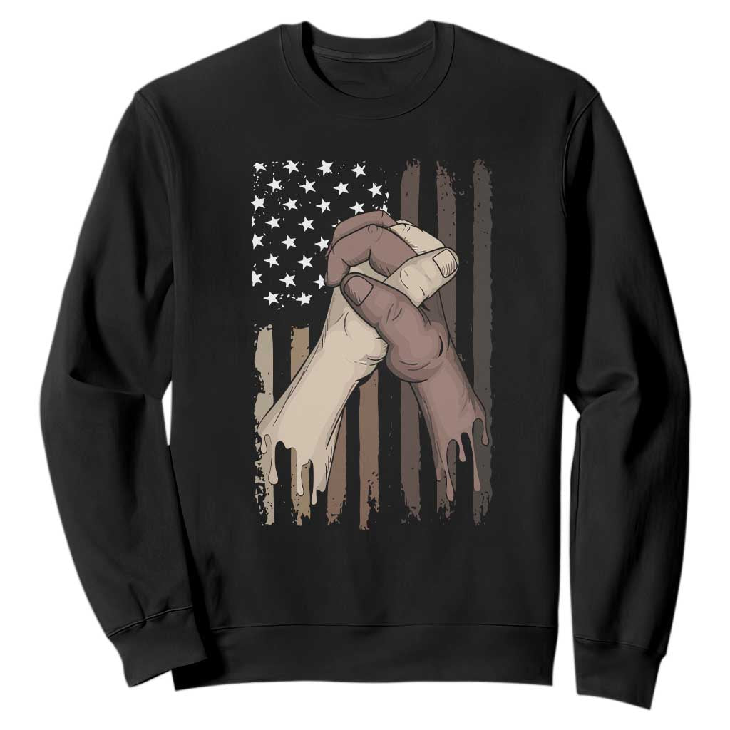 Black American Sweatshirt US Flag Holding Hands TS01