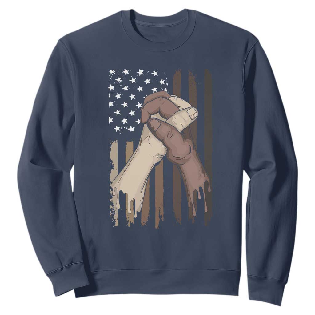Black American Sweatshirt US Flag Holding Hands TS01