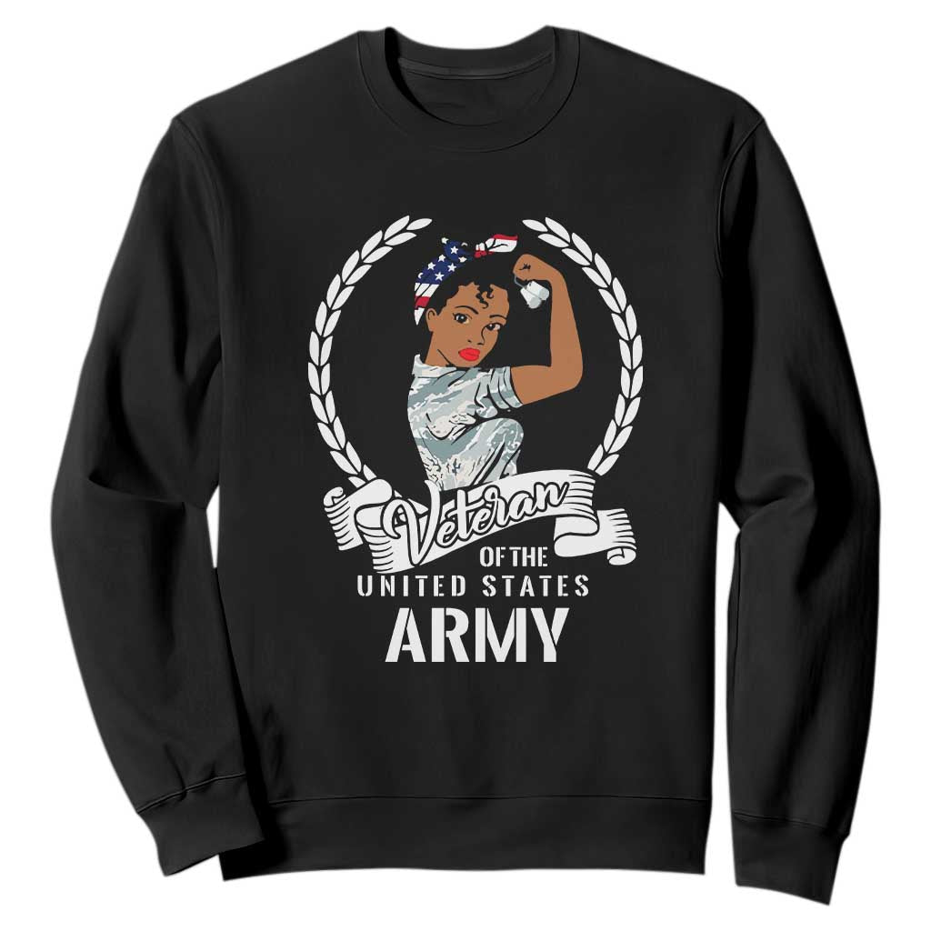 Black US Women Veteran Sweatshirt - Proud Female Military Army Girl TS01