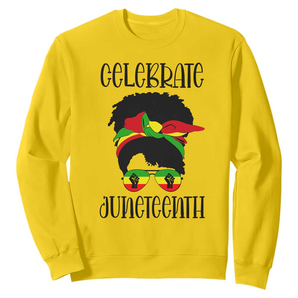 Black Women Sweatshirt Celebrate Juneteenth Messy Bun TS01