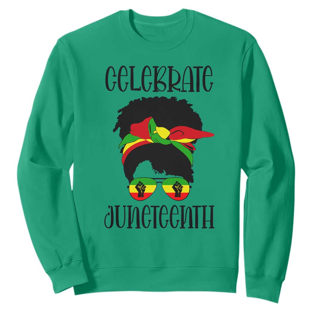 Black Women Sweatshirt Celebrate Juneteenth Messy Bun TS01