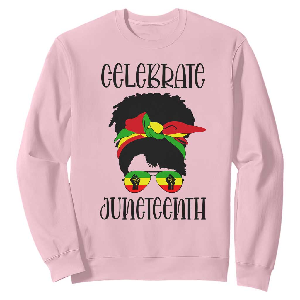 Black Women Sweatshirt Celebrate Juneteenth Messy Bun TS01