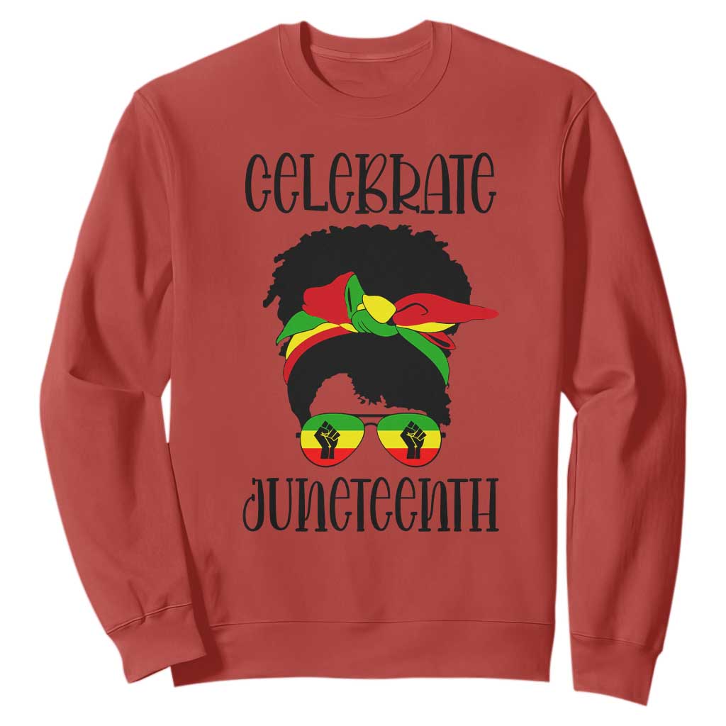 Black Women Sweatshirt Celebrate Juneteenth Messy Bun TS01