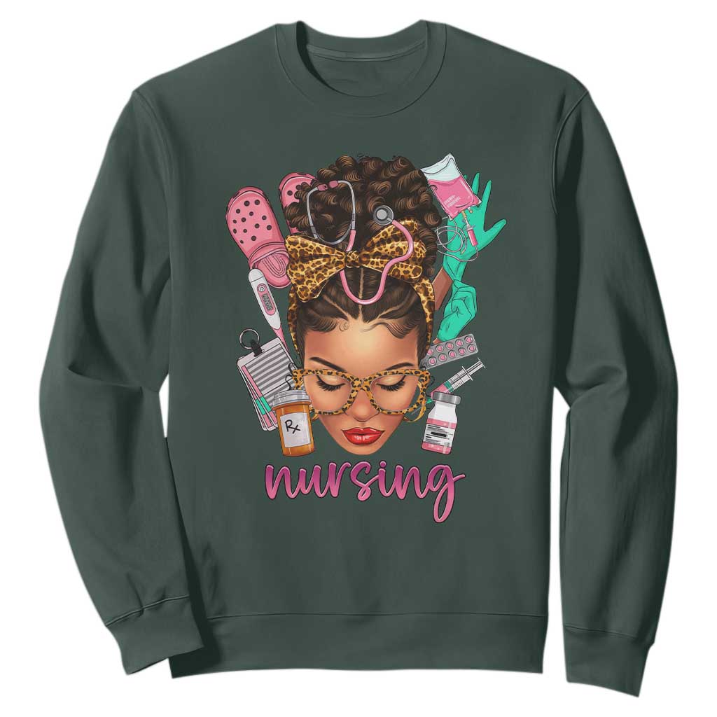 African American Nurse Sweatshirt Nursing Black Messy Bun TS01