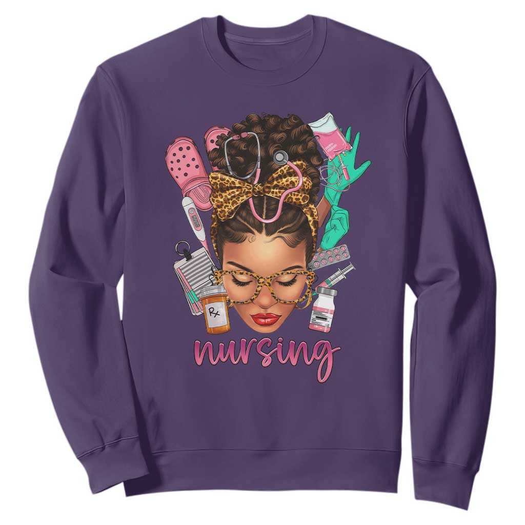African American Nurse Sweatshirt Nursing Black Messy Bun TS01