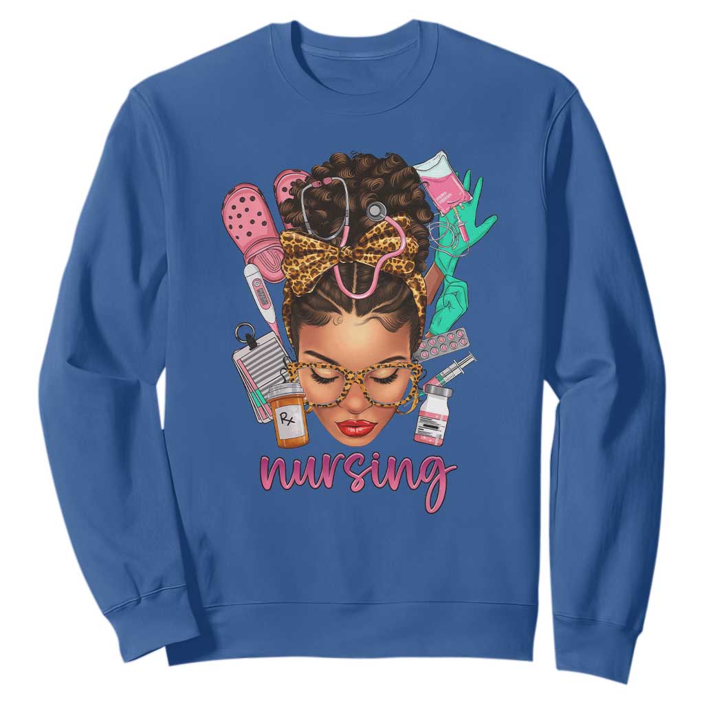 African American Nurse Sweatshirt Nursing Black Messy Bun TS01