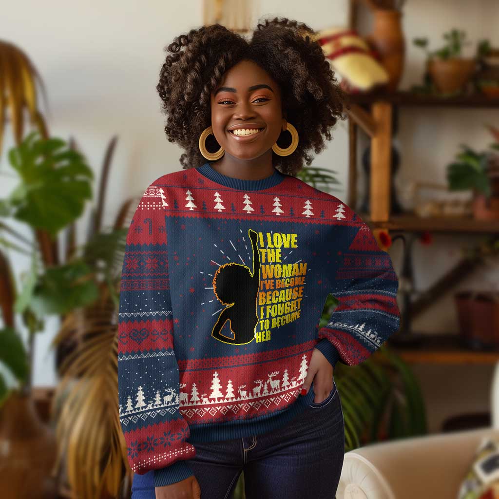 Afro Black Pride Knit Sweatshirt I Love The Woman I've Become Melanin Silhouette TS02
