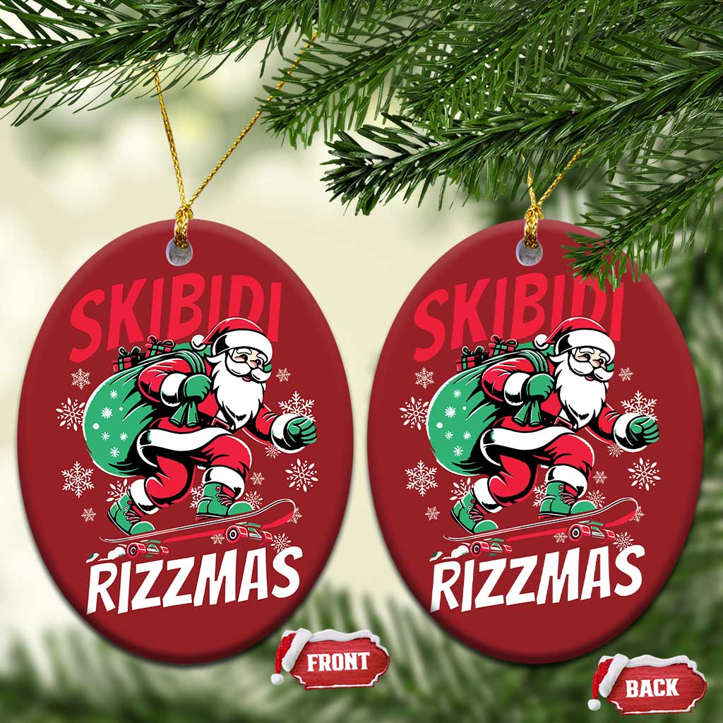 Funny Santa Rizz Xmas Christmas Ornament Retro Skibidi Rizzmas Claus Skating Board Xmas TS02