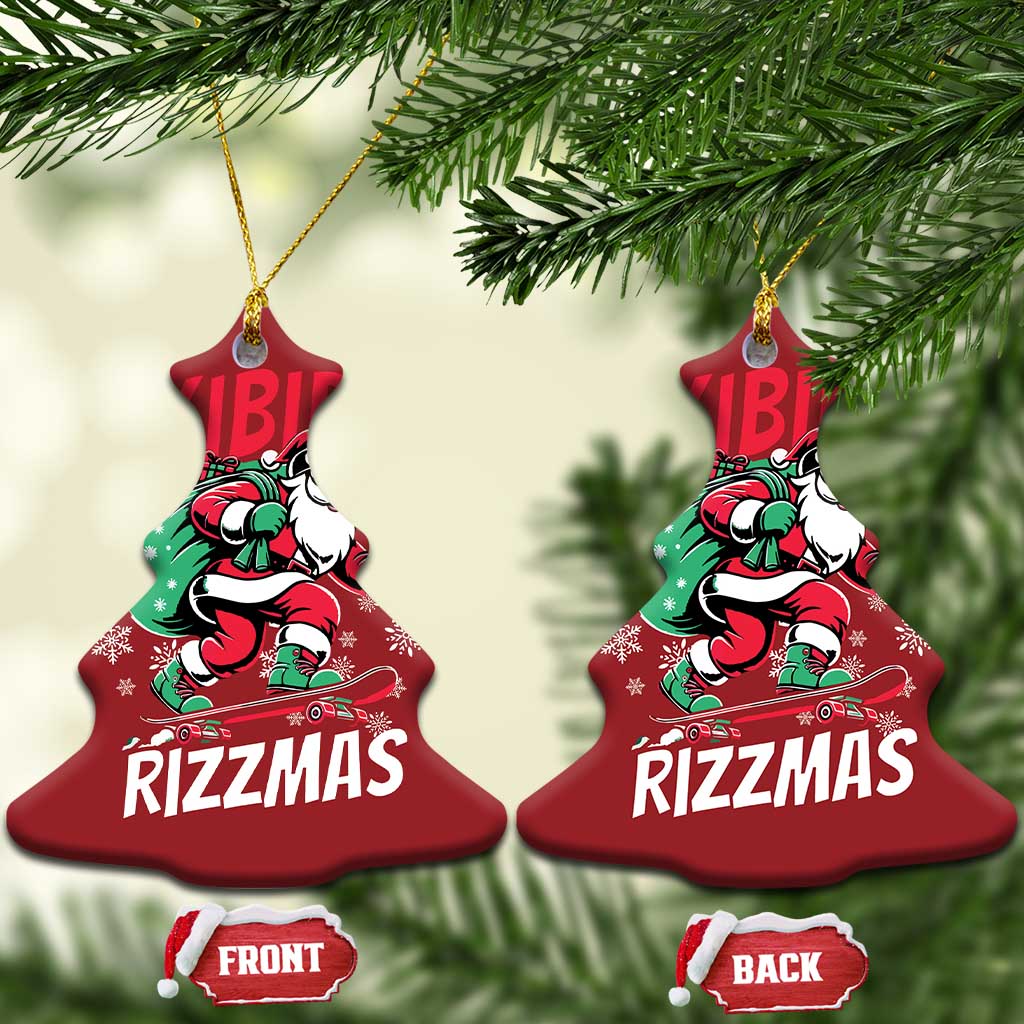 Funny Santa Rizz Xmas Christmas Ornament Retro Skibidi Rizzmas Claus Skating Board Xmas TS02