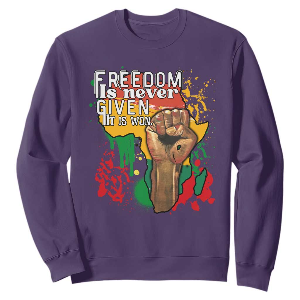 Black History Month Sweatshirt Freedom Is Never Given It Is Won Equal Rights Raised Fist TS02