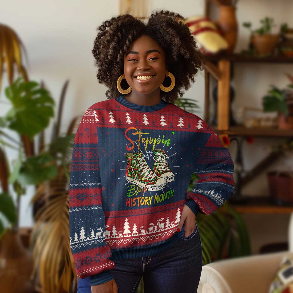 Stepping Into Black History Month Knit Sweatshirt Black Pride Sneakers TS02