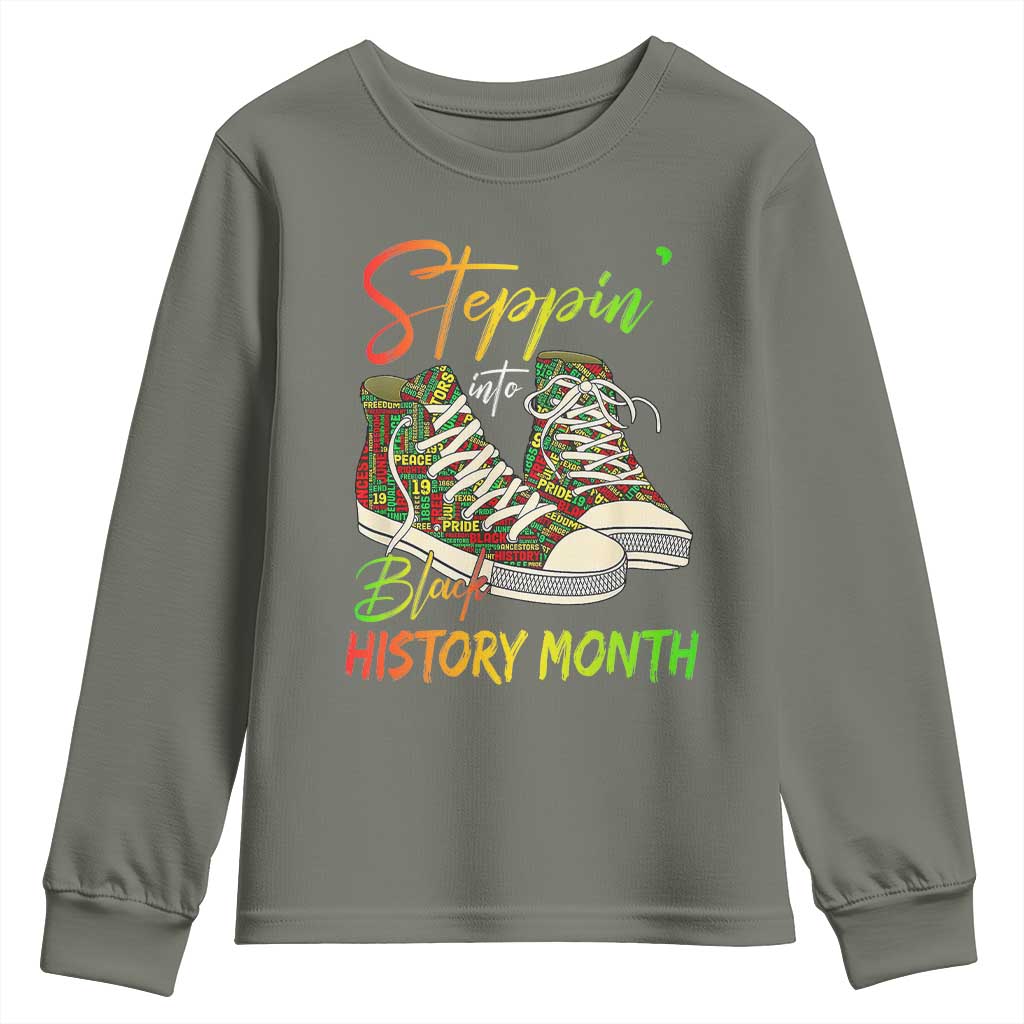 Stepping Into Black History Month Youth Sweatshirt Black Pride Sneakers TS02