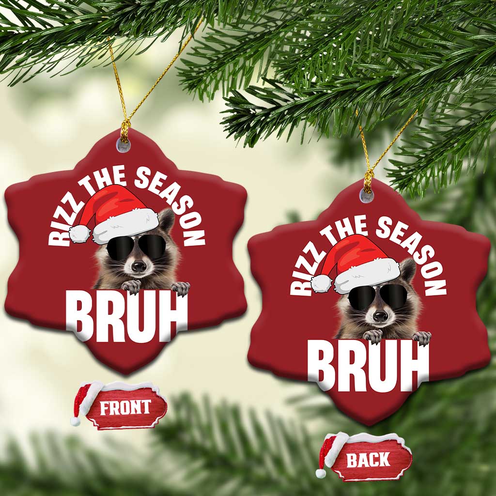 Funny Rizz Xmas Raccoon Christmas Ornament Rizz The Season Bruh Santa Hat TS02