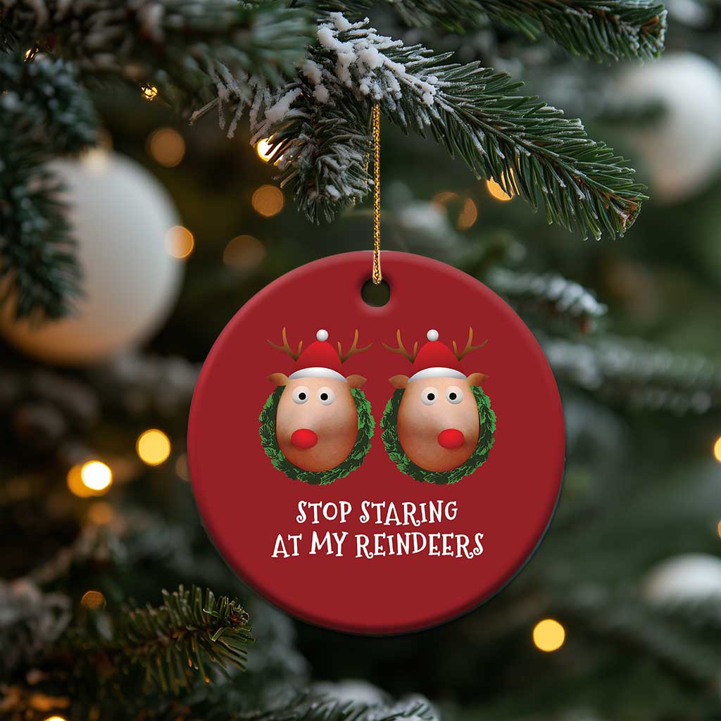 Funny Xmas Chest Joke Christmas Ornament Stop Staring At My Reindeers Merry Titmas Boobs TS02