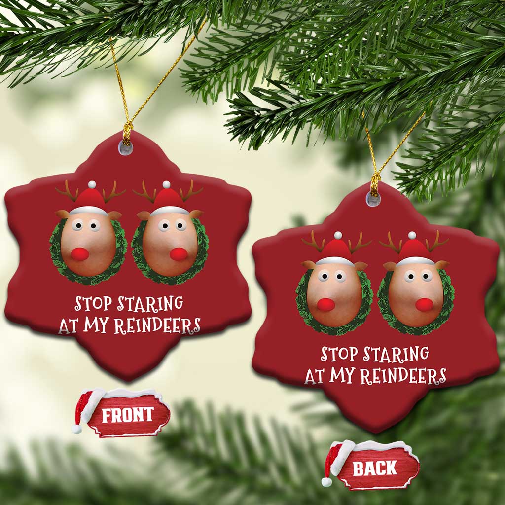 Funny Xmas Chest Joke Christmas Ornament Stop Staring At My Reindeers Merry Titmas Boobs TS02