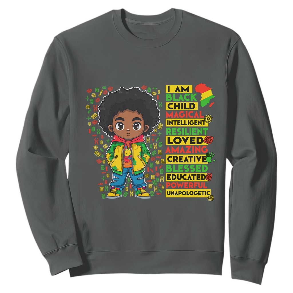 I Am Black Child Afro Boy Sweatshirt African American Pride Black History Month TS02