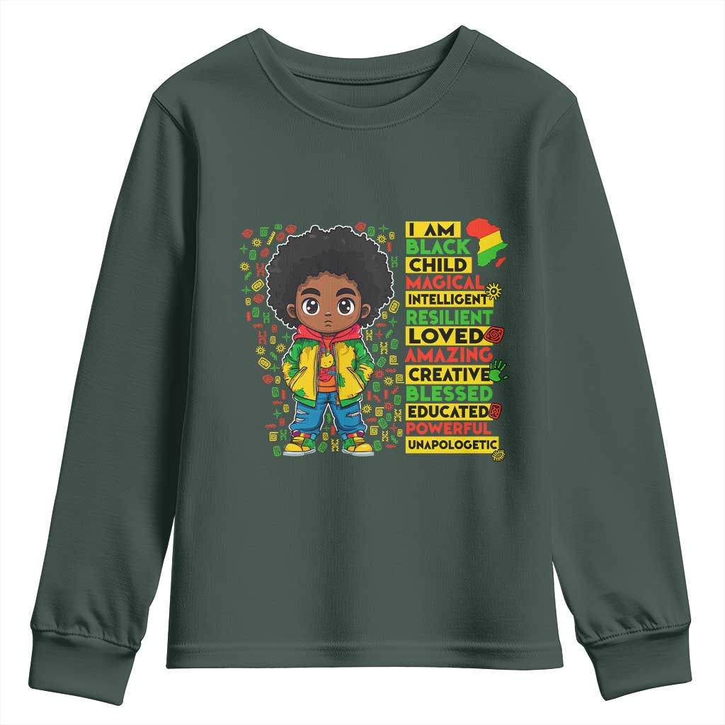 I Am Black Child Afro Boy Youth Sweatshirt African American Pride Black History Month TS02