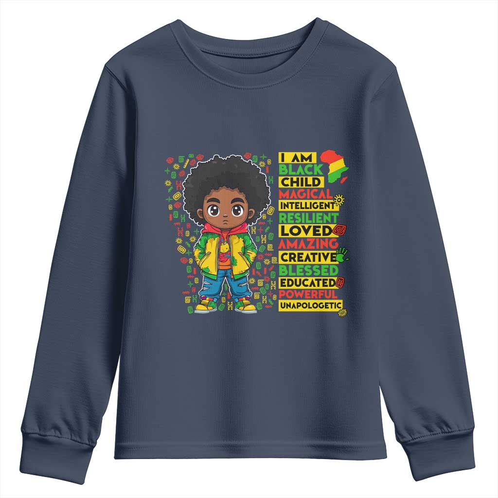 I Am Black Child Afro Boy Youth Sweatshirt African American Pride Black History Month TS02