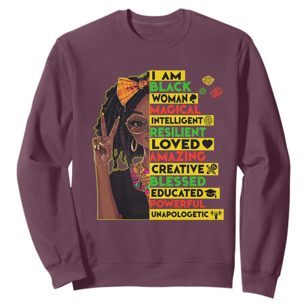 I Am Black Woman With Locd Sweatshirt African Pride Black History Month TS02
