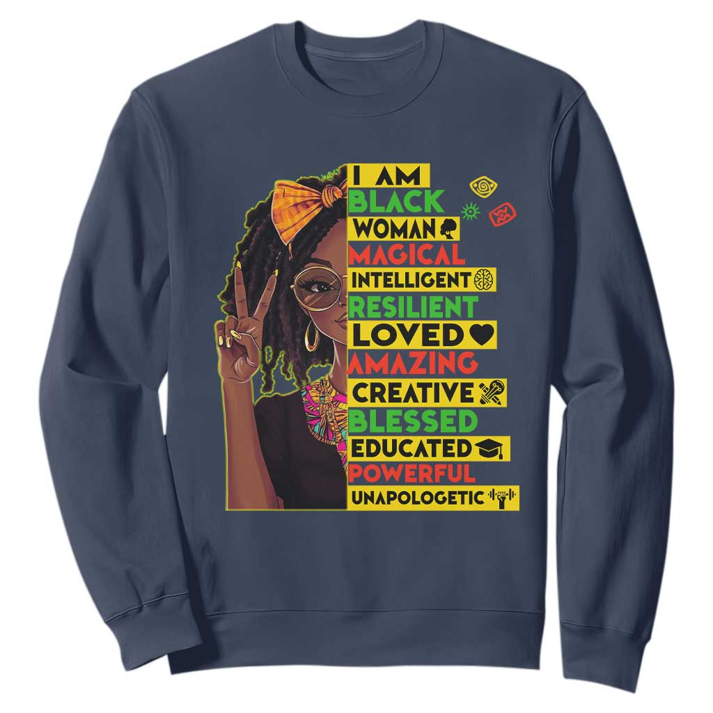 I Am Black Woman With Locd Sweatshirt African Pride Black History Month TS02